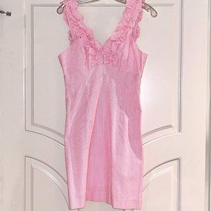 Lilly Pulitzer Phoebe Dress Lucky Ruffle Pink Seersucker Size 0